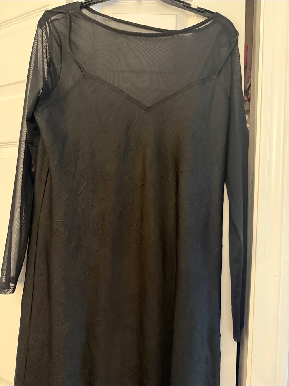 DKNY Black Long Sleeve Mesh Overlay Dress